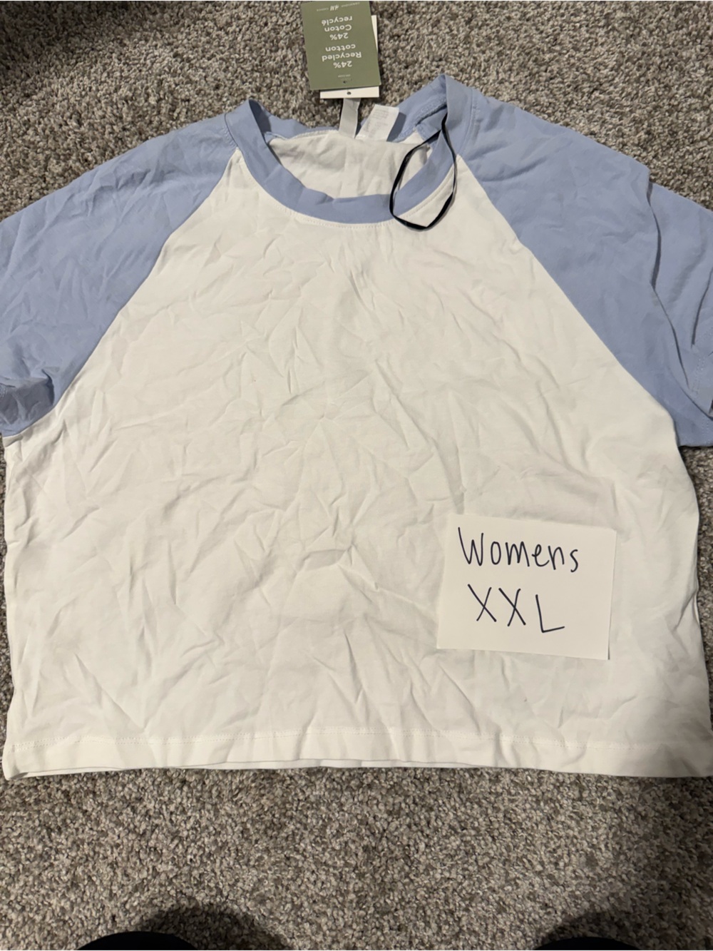 H&M Women's Short Sleeve Raglan Tee in White and Light Blue
